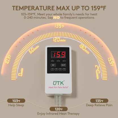 UTK Far Infrared Heating Pad for Back Pain Relief, Natural Jade, 23.5x16 in | 52 Natural Jade & 20 Tourmaline Stones, Up to 159°F, 4H Auto-Off, Memory Function, FSA-HSA Eligible, Gifts for Women & Men
