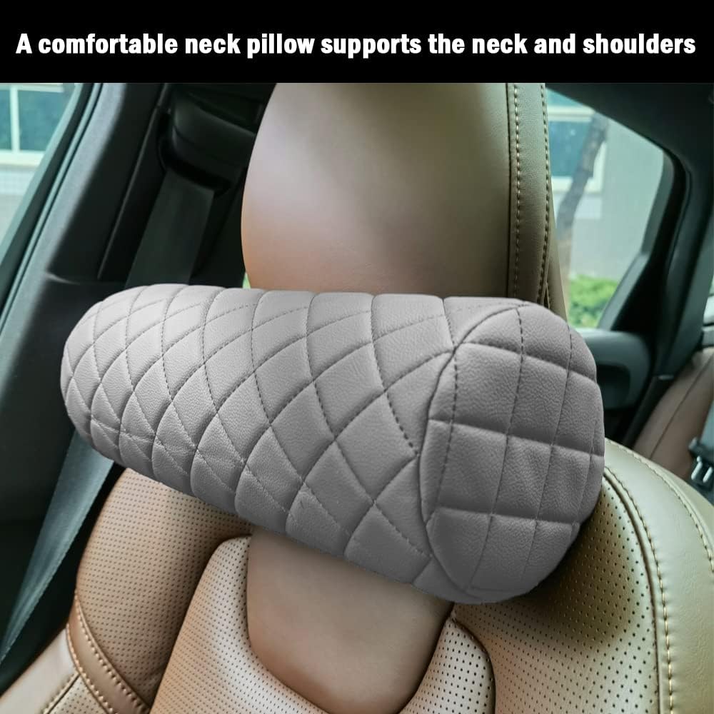 Car Neck Pillow for Pain Relief,Cars Seat Long Back Cervical Neck Support Pillow,Car Side Travel Headrest Round Roll Log Cylinder Pillows for Driving Seat,Memory Foam(Black)