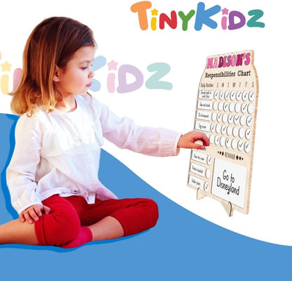 TinyKidz Wooden Daily Routine Chart 11x15, Schedule Board for Kids, Wooden Chore Chart for Kids, Responsibilities Chart for Toddlers, Morning Bedtime Routine for Toddlers