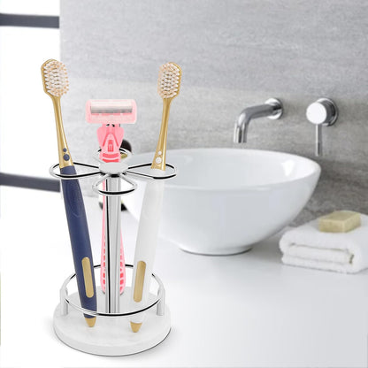 Toothbrush Holder Stand for Bathroom, Metal Toothbrush Organizer with Marble Base, Toothbrush Storage Collection for Family, Suitable for Home Hotel Countertop Vanity (Small, Matte Black)