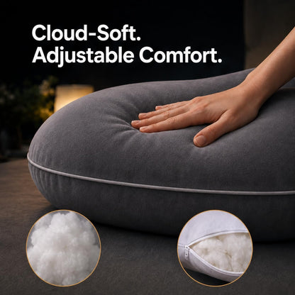 ALLOPERA Pregnancy Pillows for Sleeping, 57-Inch U-Shaped Full Body Maternity Pillow with Adjustable Fill and Removable Washable Cover, Back, Belly, Hip and Leg Support for Pregnant Women, Black Grey