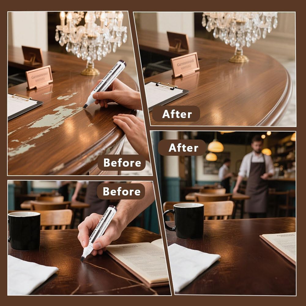 Furniture Repair Kit Wood Markers - 13 Markers & Wax Sticks with Sharpener | Fix Wood Scratches & Stains, Touch-up Kit for Floors, Tables, Desks, Bedposts, Fit for All Furniture Surface Repairs Cover Up