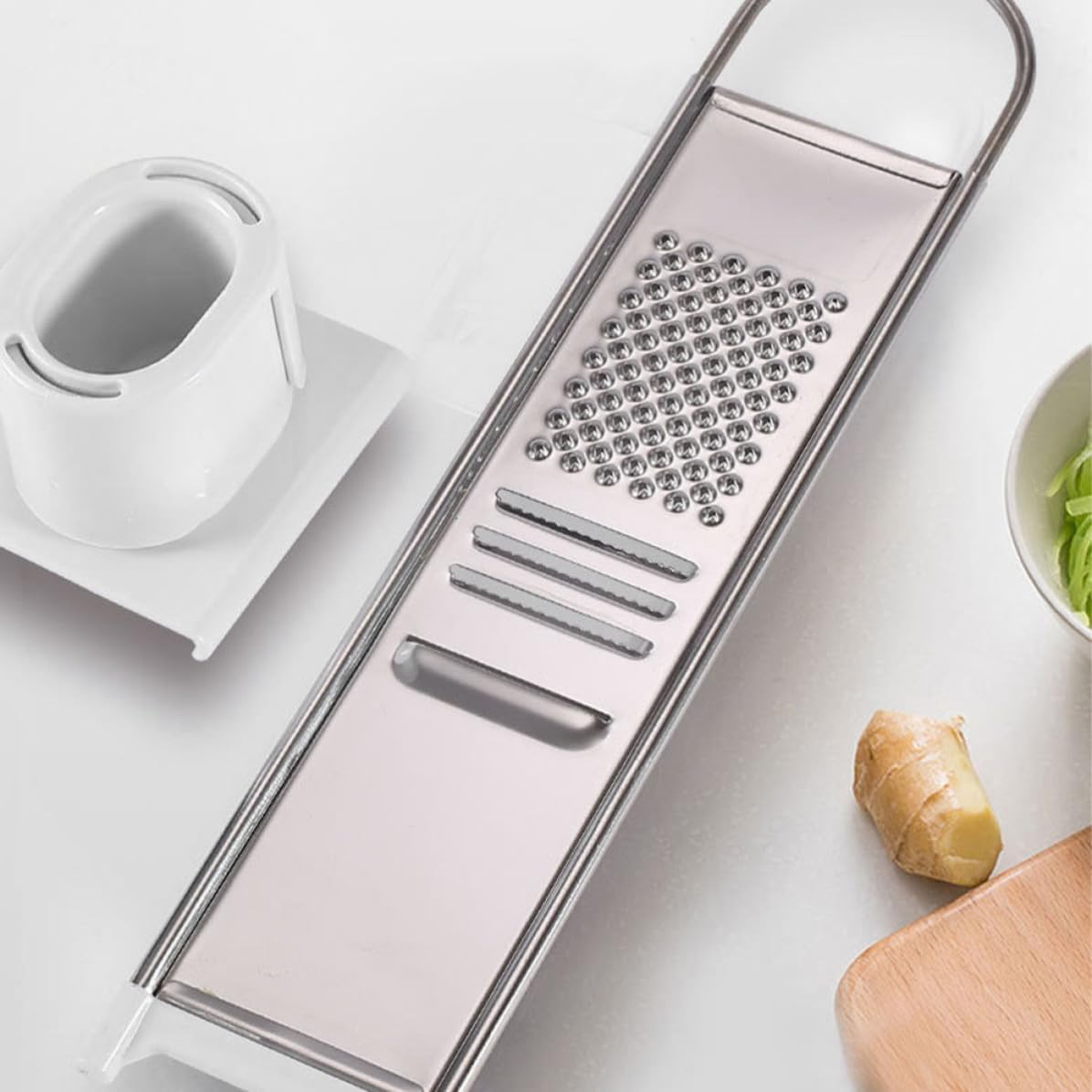 Multi-functional Stainless Steel Potato Grater with Hand Protective Tool, High Durability Vegetable Slicer for Kitchen Use, Includes Finger Guard for Safe Grating