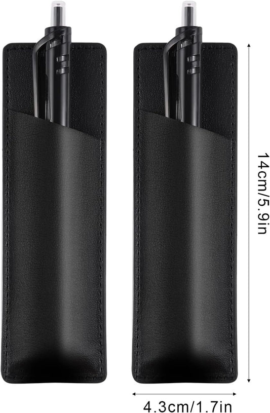 KINBOM 2pcs Leather Magnetic Pen Holder for Refrigerator PU Leather Pen Pouch Holder for Fridge or Other Metal Surfaces (Black)