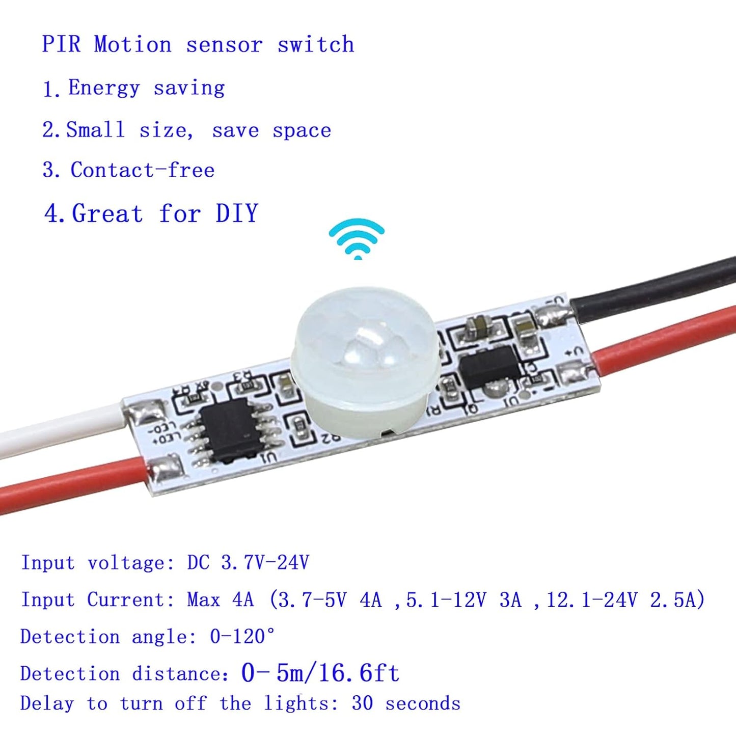 Motion Sensor Switch, DC 3.7v to 24V 4A PIR Motion Sensor for LED Lights, Mini Infrared Sensor Switch That can be Built into The Light bar or Box (3 Pieces 1037）, 3pieces 1037