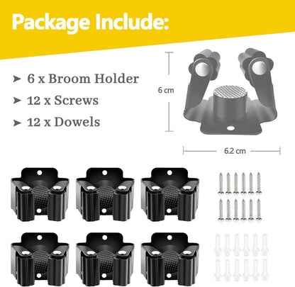 Verdenu 10 Pack Broom Holder Wall Mount, Mop Holder Wall Mounted, Stainless Steel Command Broom Holder with Screws, Garden Tool Rack Wall Mount for Kitchen, Home, Bathroom, Garage Storage, Black