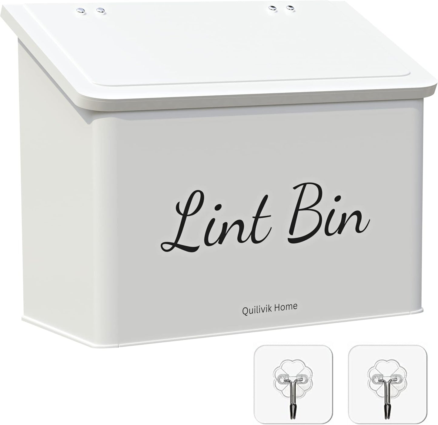 Metal Magnetic Lint Bin With Lid For Laundry Room Decor With Small Lint Holder Bin| Metal Box| Lint Holder Bins for Organzation (White, Small)