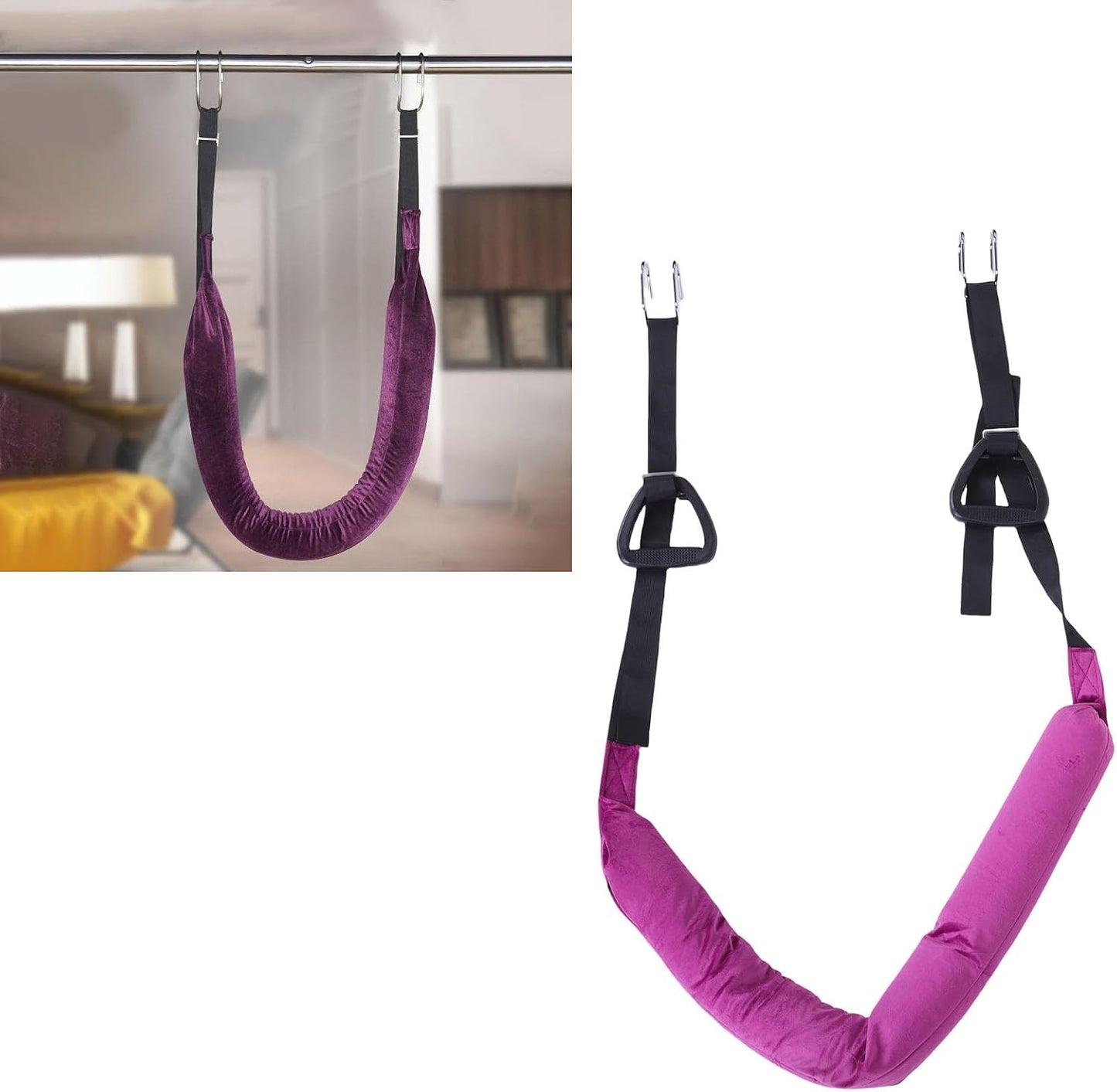 Mingzhe Hanging Back Traction Stretcher Back Stretch Strap Traction Strap Adjustable Waist Stretcher Double Hook Stainless Steel Hook Soft Hanging System for Home Gym Flexibility