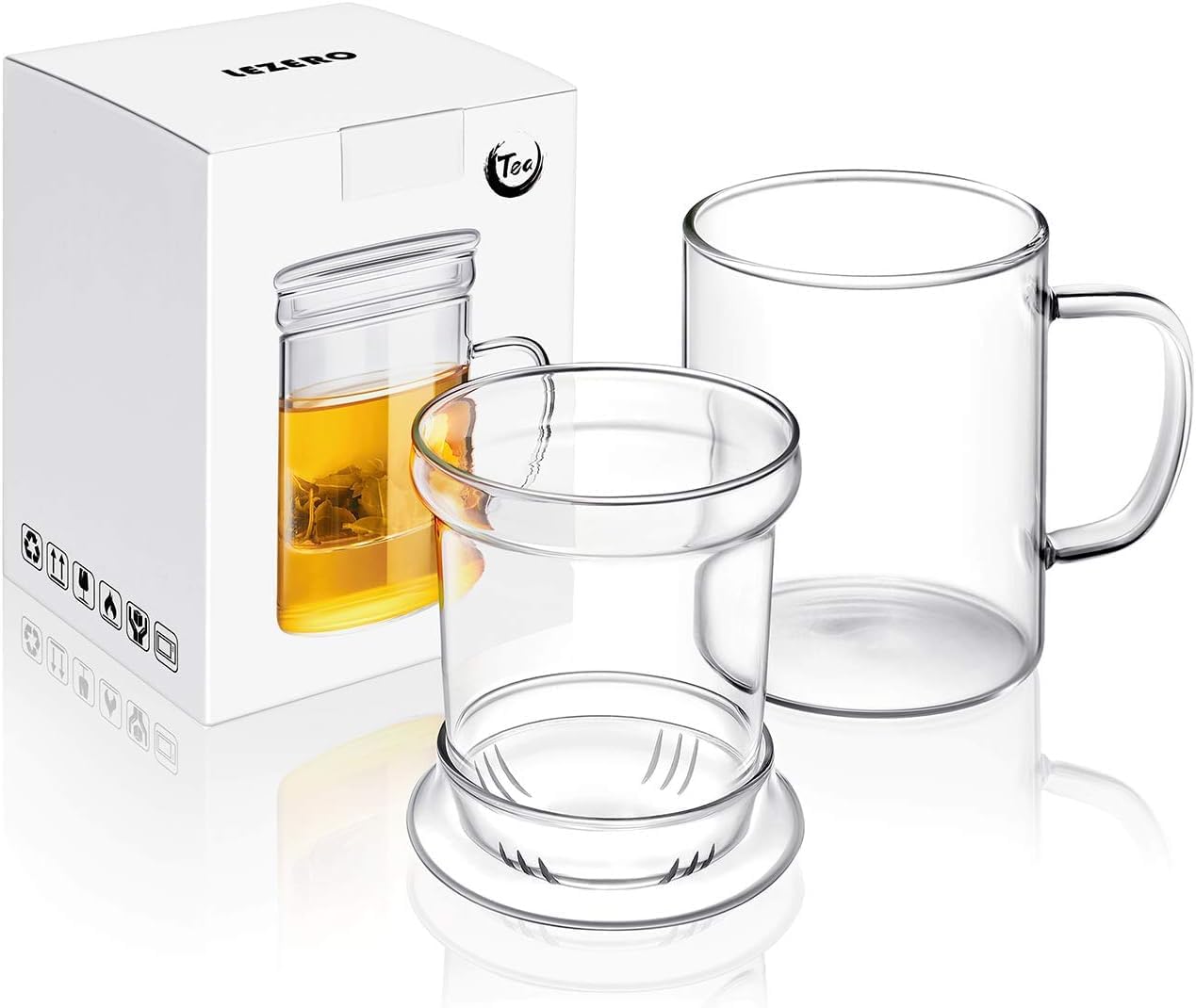 Glass Tea Infuser Cup with Lids and Handle for Blooming & Loose Leaf, 14oz | Borosilicate, Heat Resistance, Lead-free, Microwave & Dishwasher Safe