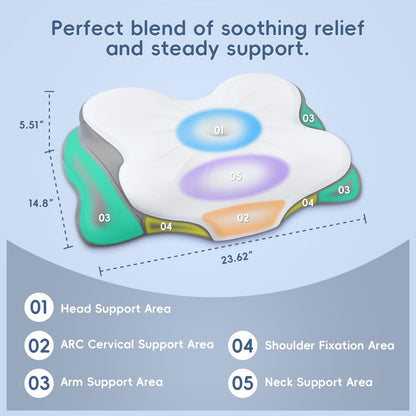 Cervical Neck Pillow, Memory Foam Pillow with Dual Height, White | Ergonomic Pillow for Neck Pain Relief, Breathable Cover,Neck Support Pillow for Side Back & Stomach Sleepers, Odorless