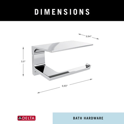 DELTA Pivotal Toilet Paper Holder With Shelf, Polished Chrome, Bathroom Accessories, 79956 6.93 x 3.94 x 3.5 Inches