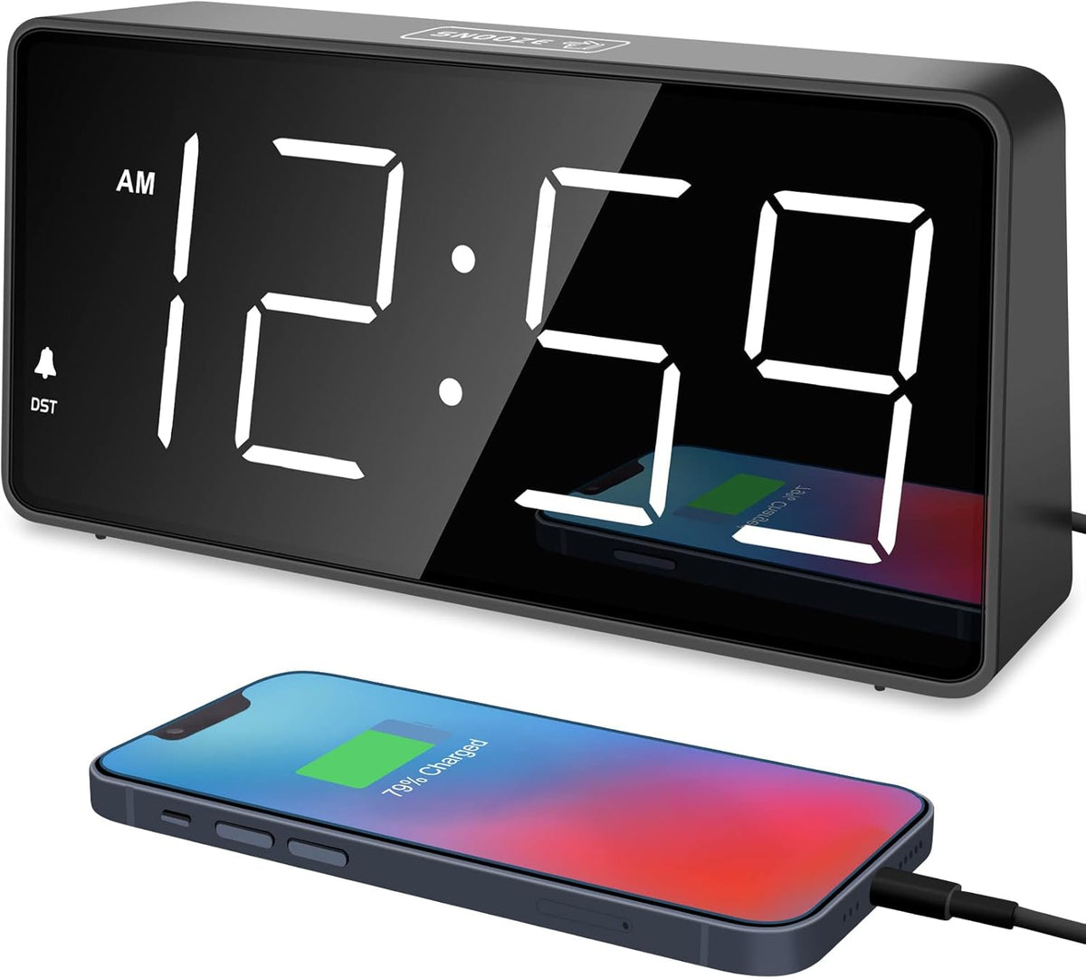 Peakeep Digital Alarm Clock for Bedroom Bedside, Large Display, USB Charger