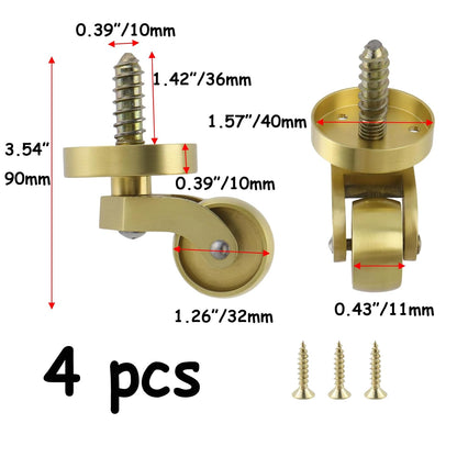 Semetall 4PCS Swivel Caster Wheels Square Cup Furniture Castors (Bronze) | 150kg Load Capacity, with Screws for Piano Feet, Sofa, Table, 1.02 Inch (26mm) Wheels