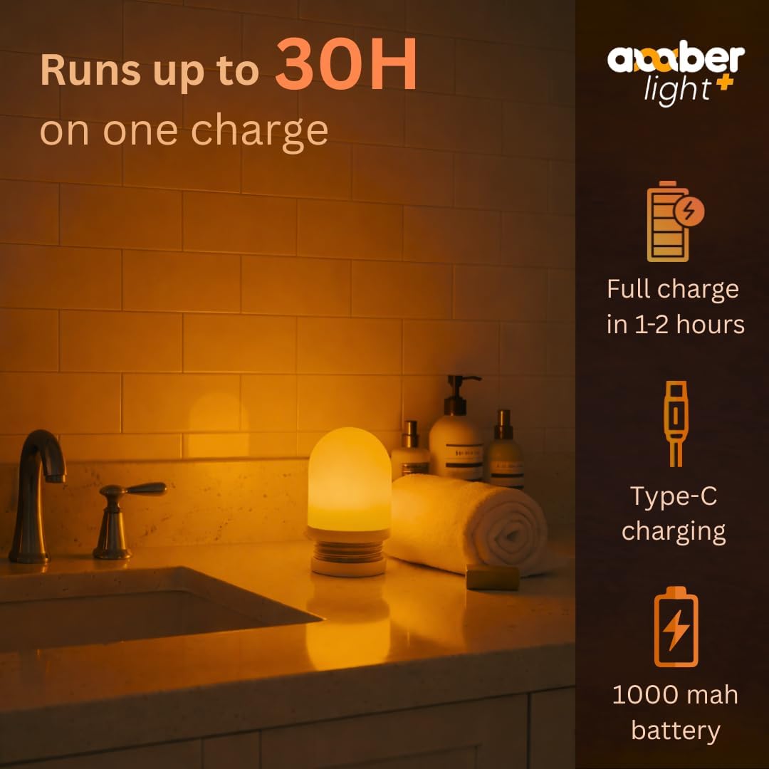 Amber Light + Pebble - Rechargeable Sleep Lamp, Blue Light Free Night Lamp for Bedtime Reading, 1000mAh Battery, Melatonin-Friendly Ambient Glow, 3.5 Inch (Amber)