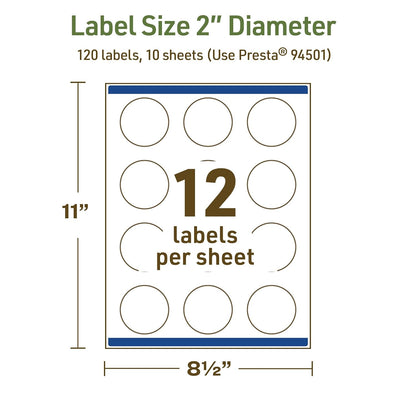 Avery Dissolvable Round Labels, Sure Feed Technology, 2" Diameter, Matte White, Print-to-The-Edge, Laser/Inkjet Printable, 60 Labels Total