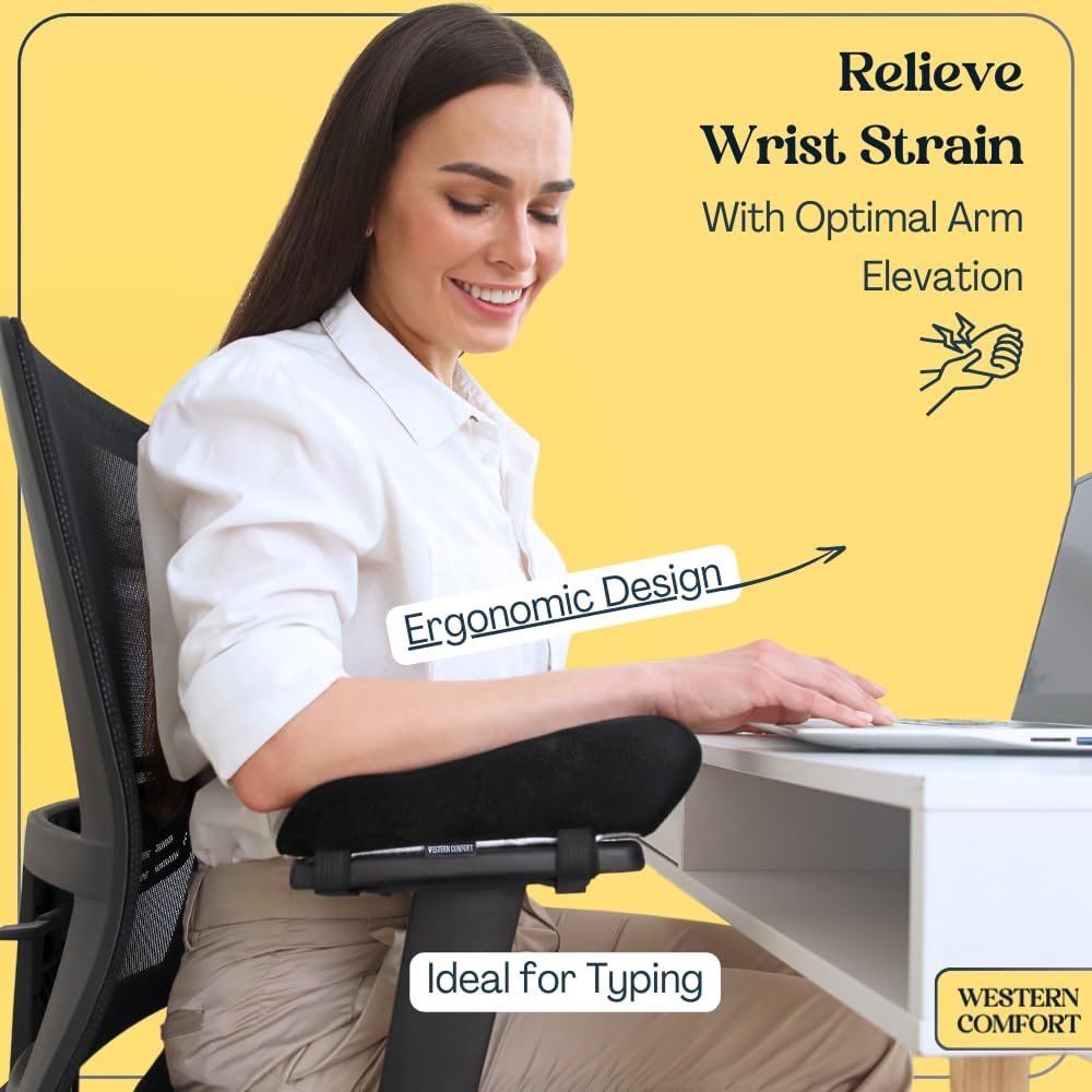 WESTERN COMFORT Thick Memory Foam Office Chair Arm Pads - Set of 2 Armrest Covers Provide Elbow Cushioning and Relieve Pressure (Ergonomic)