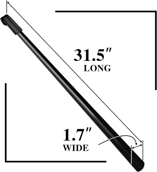 31.5inch Extra Long Handled Metal Shoe Horn,Extra Long Stainless Steel Shoe Spoon for Back Pain,Steel Shoehorn For Boots,Shoehorn for Elderly, Senior, Children, Pregnant Women-Black & Heavy Duty
