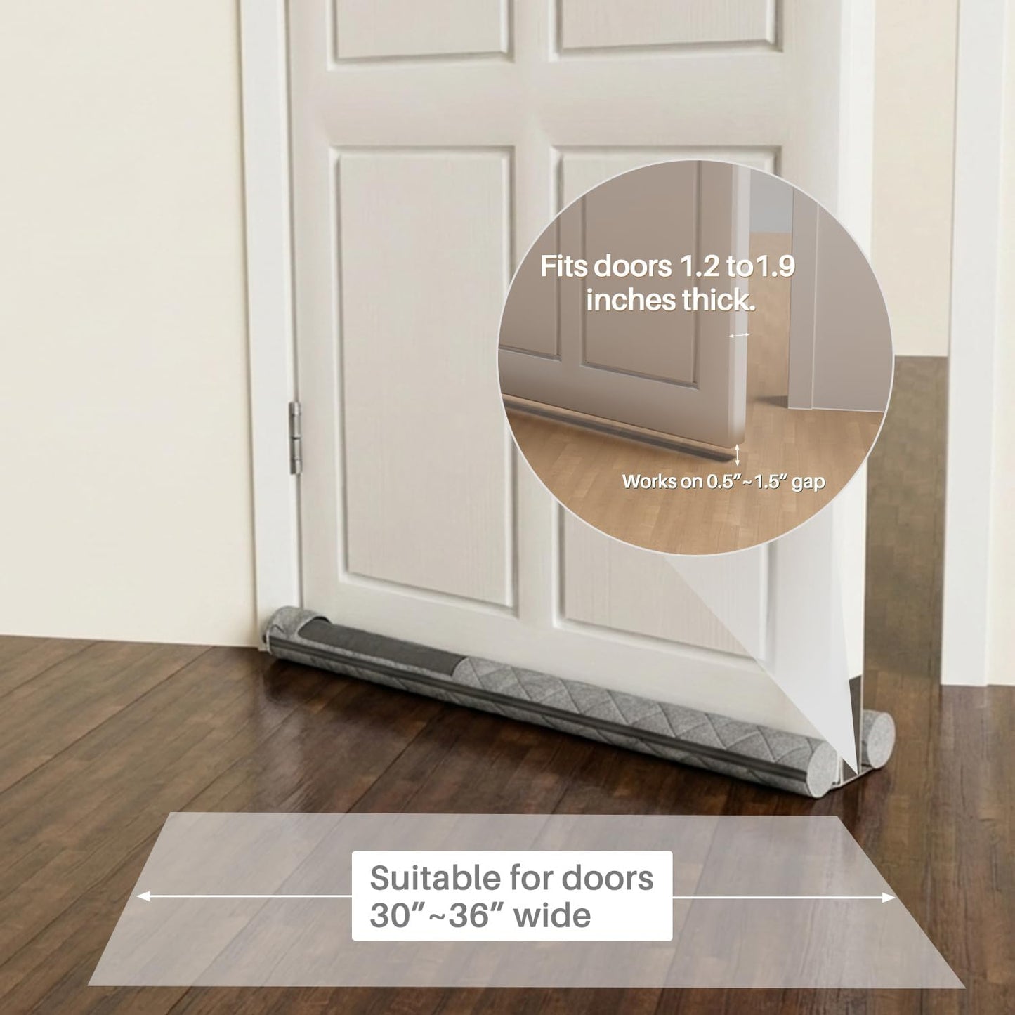 2 Pack Under Door Draft Stopper 36" Double Sided Door Sweep, Blocks Noise, Cold Air, Light, Dust, Smoke, Odor, Soundproof, Fits 30" 32" 36" Doors