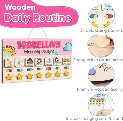 Wooden Daily Routine for Kids, Chore Chart for Toddler, Daily Responsibilities for Kids, Visual Schedule, Morning Bedtime Routine for Girls