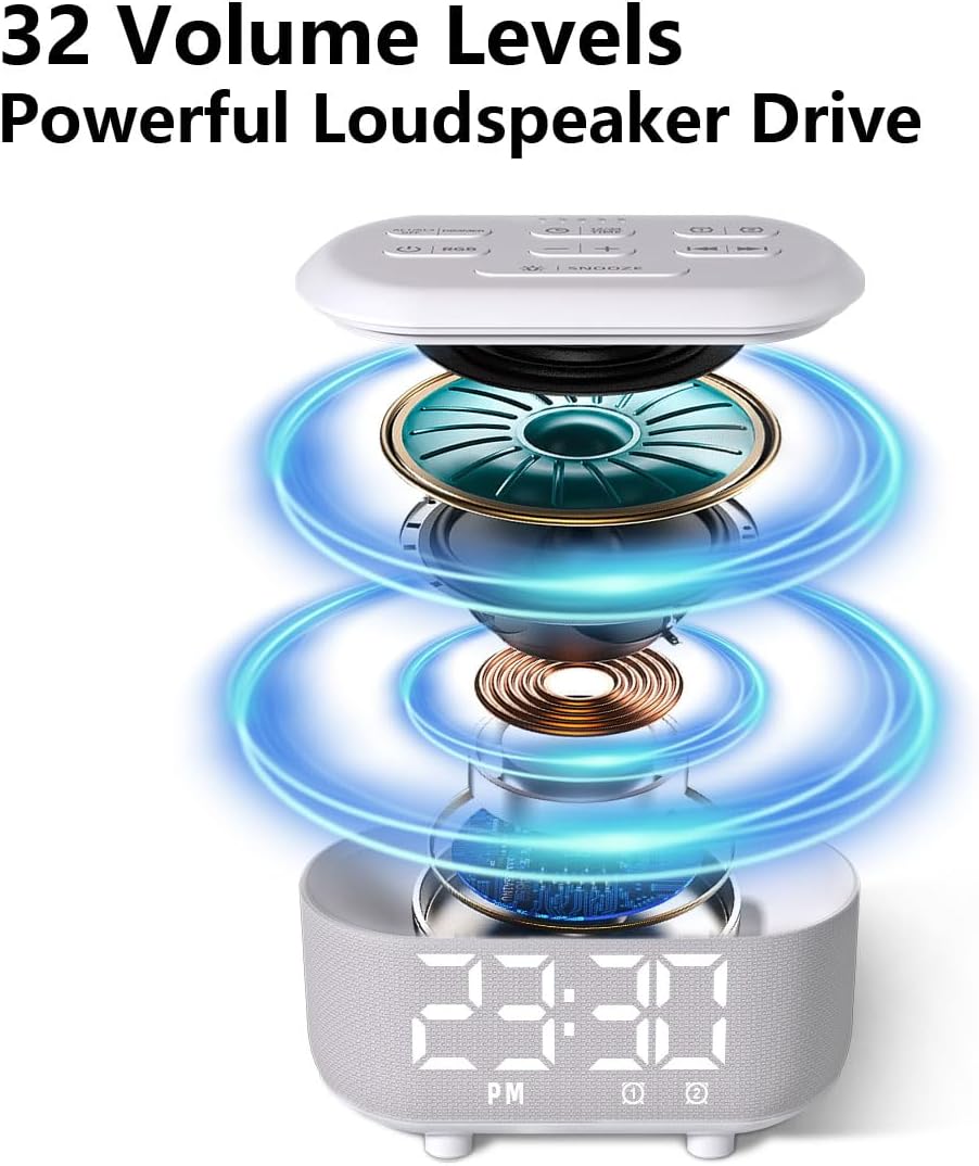 White Noise Alarm Clock Sound Machine for Bedroom Small Brown Noise Machine with 30 Soothing Sound Plug in Bedside Clock with NightLight Battery Backup 15 Wake up Sound Clock for Kids Heavy Sleeper