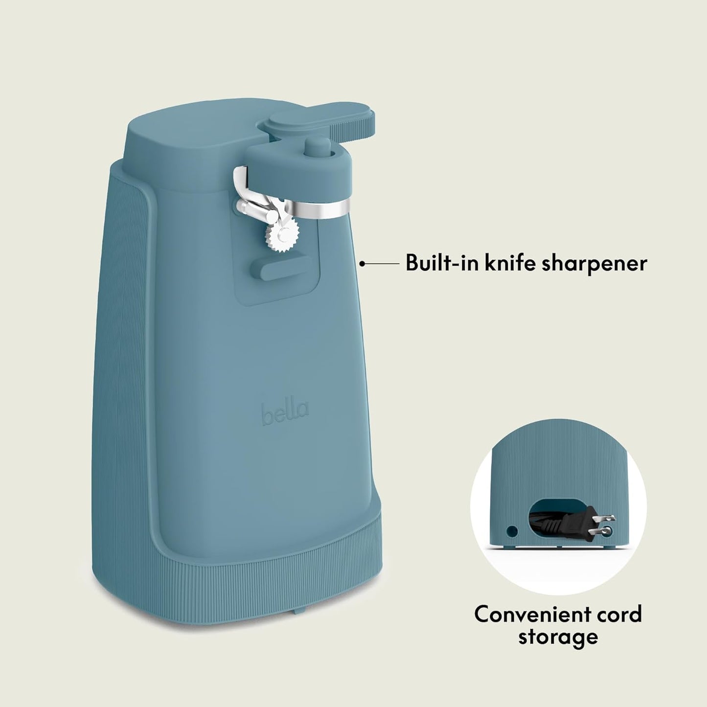 bella Automatic Can Opener, Hands Free, Battery Operated, Cordless, Stainless steel blade to open any Size Can with Magnet to Safely Remove Lid, Seamless Opening Decreases Sharp Edges, Slate