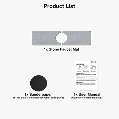 Premium Stone Faucet Mat for Kitchen Sink, 30" x 4" White | Quick Drying & Water Absorbent, Sink Splash Guard Tray for Prevents Moisture Buildup