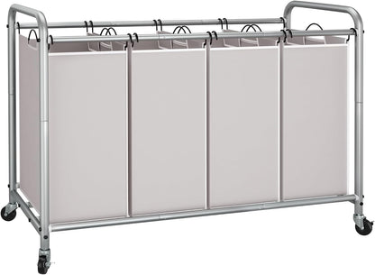 STORAGE MANIAC 3 Section Laundry Sorter, 35.6 Gal (135 L) Laundry Hamper Cart with Heavy Duty Rolling Lockable Wheels and Removable Bags, Clothes Organizer Basket Separator Hamper, Gray