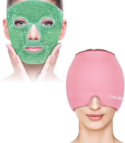 ZNÖCUETÖD Bundle of Gel Beads Ice Face Mask for Headaches, Puffy Eyes, Redness and Migraine Headache Relief Cap Hat, Head ice Pack Wrap Cooling Gel Ice Beanie Cold Cap