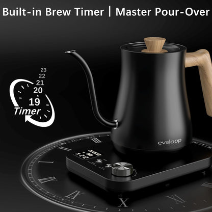 Gooseneck Electric Kettle, Electric tea Kettles, ±1℉ Temperature Control for Pour-Over Coffee & Tea Brewing, Stainless Steel Inner, Quick Heating, Boil Hot Water, 1200W/0.8L (Black Wooden)