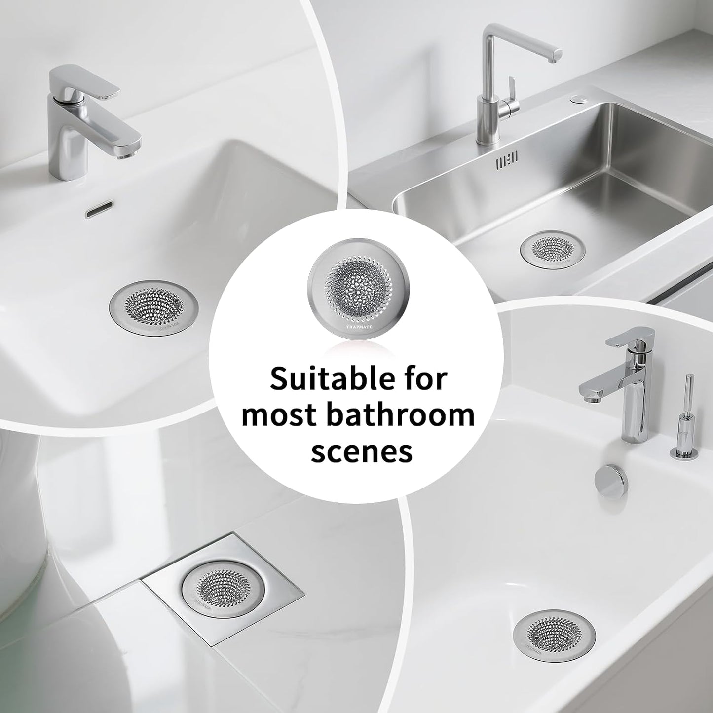 TRAPMATE Shower Drain Hair Catcher, 4.4" Anti-Clogging Bathtub Drain Cover | Easy Flip Cleaning, Traps Hair with Fast Drainage, Anti-Slip Drain Protector Fits Regular & Pop-up Drains (Patented Product)