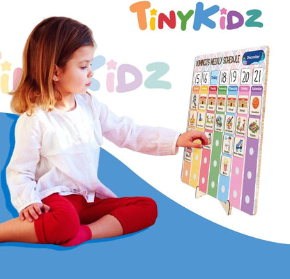 TinyKidz Wooden Daily Routine Chart 11x15, Schedule Board for Kids, Wooden Chore Chart for Kids, Responsibilities Chart for Toddlers, Morning Bedtime Routine for Toddlers