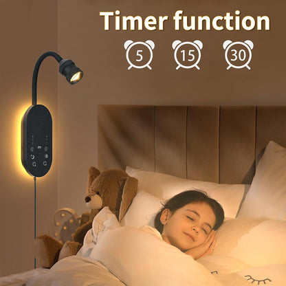 LED Wall Mounted Reading Light for Bed, Book Light for Reading with Touch Control, Stepless Dimmable, Flexible Gooseneck Bed Light with USB C+A, Night Light & Timers Function (White)