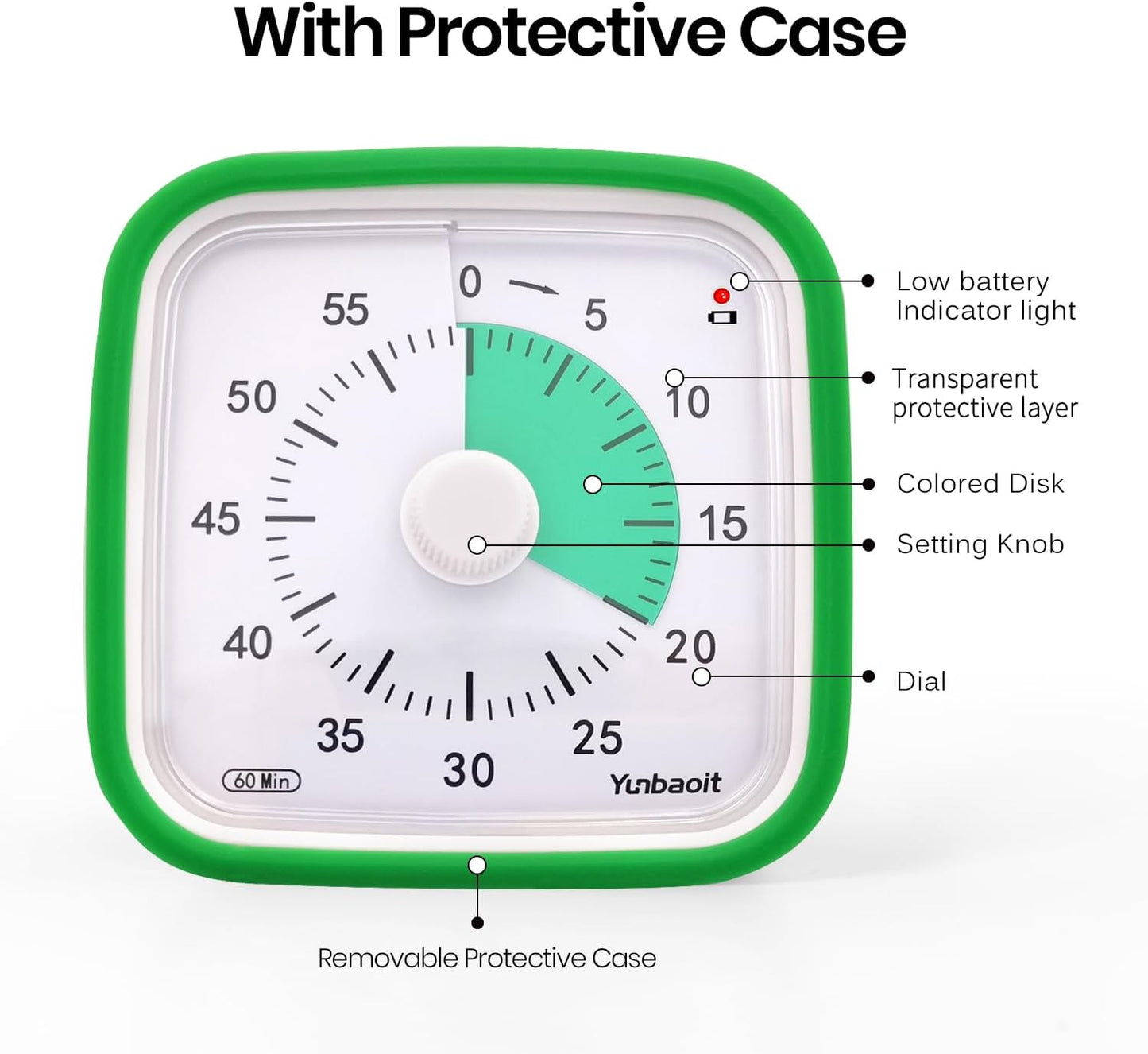 Yunbaoit Rainbow Visual Timer for Kids, 60-min Countdown Timer, Blue | Protective Case, No Ticking, Mute and Ringing Alarm Available, Time Management Tool, Low Power Reminder, for Study,Game,Work