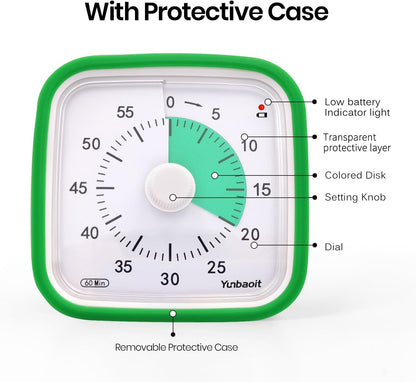 Yunbaoit Rainbow Visual Timer for Kids, 60-min Countdown Timer, Blue | Protective Case, No Ticking, Mute and Ringing Alarm Available, Time Management Tool, Low Power Reminder, for Study,Game,Work