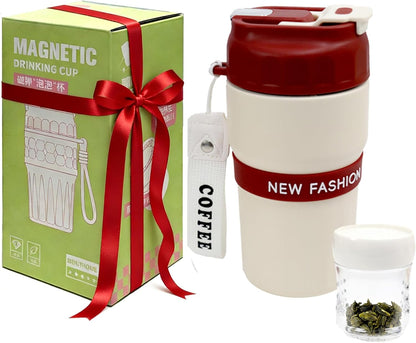 Portable 16OZ Insulated Tumbler with Magnetic Tea Infuser, Water Bottle | Stainless Steel, BPA-Free, Magnetic Detachable Strainer, One-Touch Brewing, For Loose Leaf Tea, Gift for Men & Women