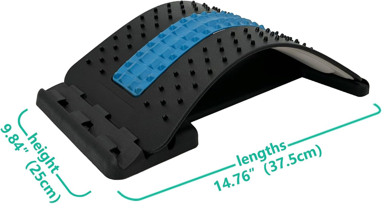 Back Stretcher with Lumbar Support Board for Back Pain Relief - Dual-Sided Adjustable Spinal Decompression & Cracker Device (Blue)