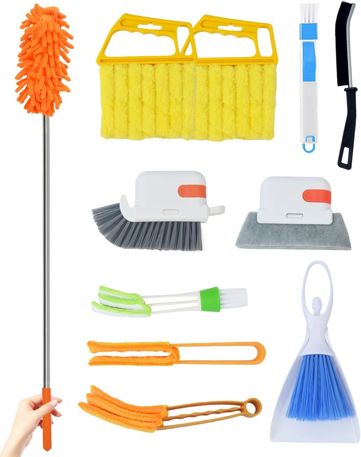 11 Pcs Blind Cleaner Duster Tool Kit – Mini & Window Blinds Cleaner Brush Set, Air Vent & Track Cleaning Tools, Window Groove & Sill Scrubber for Home, Car, AC, Sliding Doors - Yellow