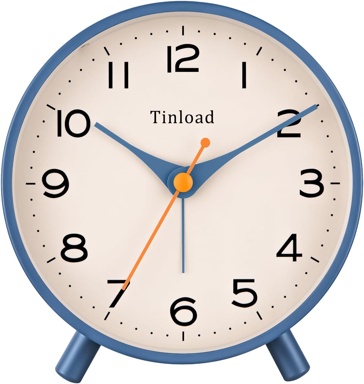 Tinload 4.5" Battery Operated Analog Alarm Clock, Small Silent Bedside Desk Clock with Night Light, Blue