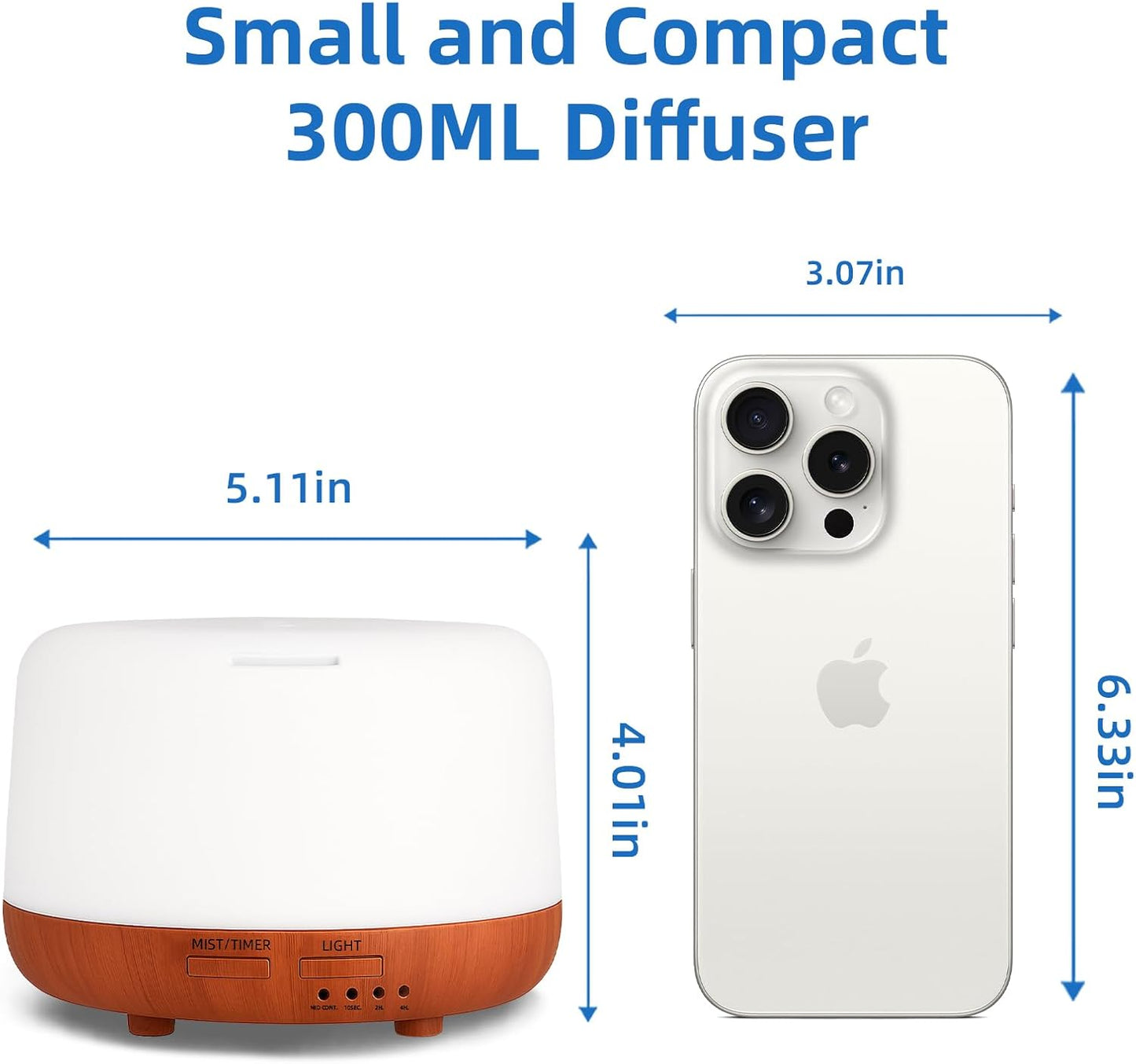 SPLITSKY 300ml Ultrasonic Essential Oil Diffuser with Remote Control | 7-color LED lighting, 2 mist modes, 2H and 4H timers, and waterless auto shut-off for bedrooms, desks and offices.