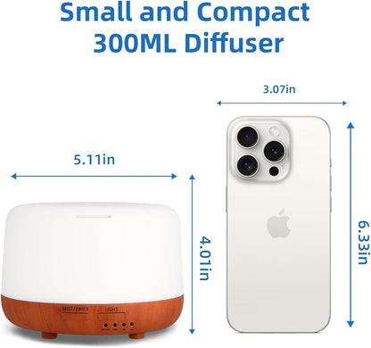 SPLITSKY 300ml Ultrasonic Essential Oil Diffuser with Remote Control | 7-color LED lighting, 2 mist modes, 2H and 4H timers, and waterless auto shut-off for bedrooms, desks and offices.