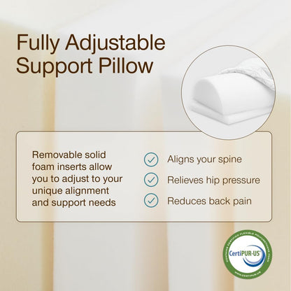 Coop Home Goods Four Position Adjustable Support Pillow, 21 x 8 Half-Moon Shape with Memory Foam Insert, Wedge Pillow for Knee, Leg, Neck, Lumbar and Pressure Points Support