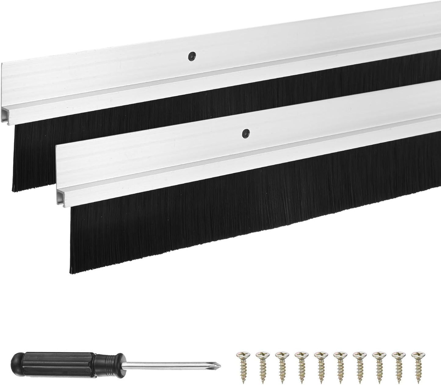 M METERXITY 2-Pack Door Brush Bottom Sweep, 39" L x 2.6" W H-Shape Aluminum Alloy Base with 1.6" Nylon Brush for Industrial/Home/Garage Door Seal, Strong Adhesive Weather Stripping Kit[Silver]