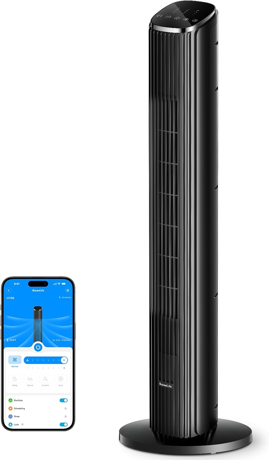 GoveeLife 36 in. Black Tower Fan for Bedroom, 5 Modes 8 Speeds up to 25ft/s