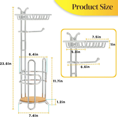 Toilet Paper Holder Stand with Shelf, Free Standing Tissue Roll Storage Rack with Dispenser for Bathroom, Black
