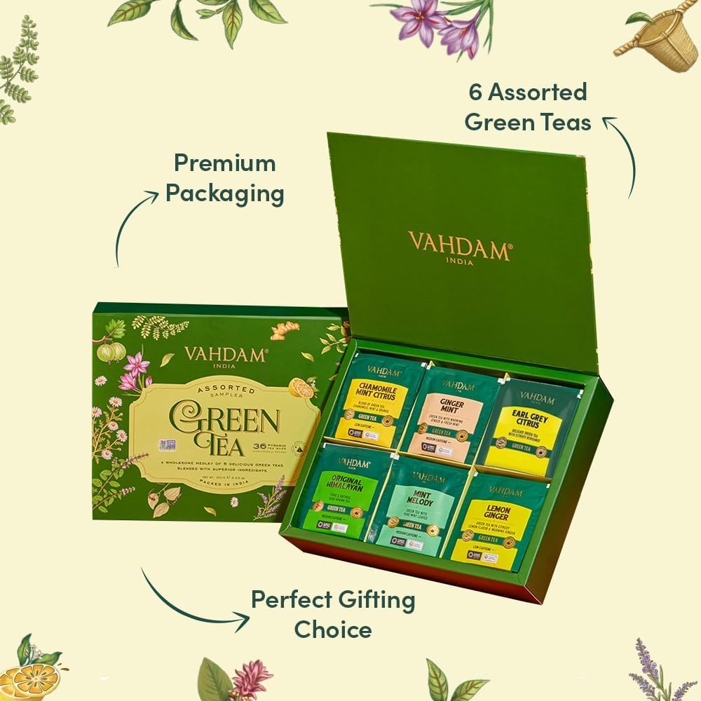 VAHDAM, Assorted Herbal Tea Sampler (18 Tea Bags, 9 Flavors) Caffeine-Free, Non-GMO | Double Infusion, Individually Enveloped Tea Bags | Herbal Tea Assortmen