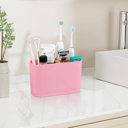 Electric Toothbrush Holder Tooth Brush and Toothpaste Organizer, Black | 3 Slots, Drainage Holes, Removable Bamboo Divider, Ventilation Design, Space-Saving, for Bathroom Countertop, Shower, Vanity
