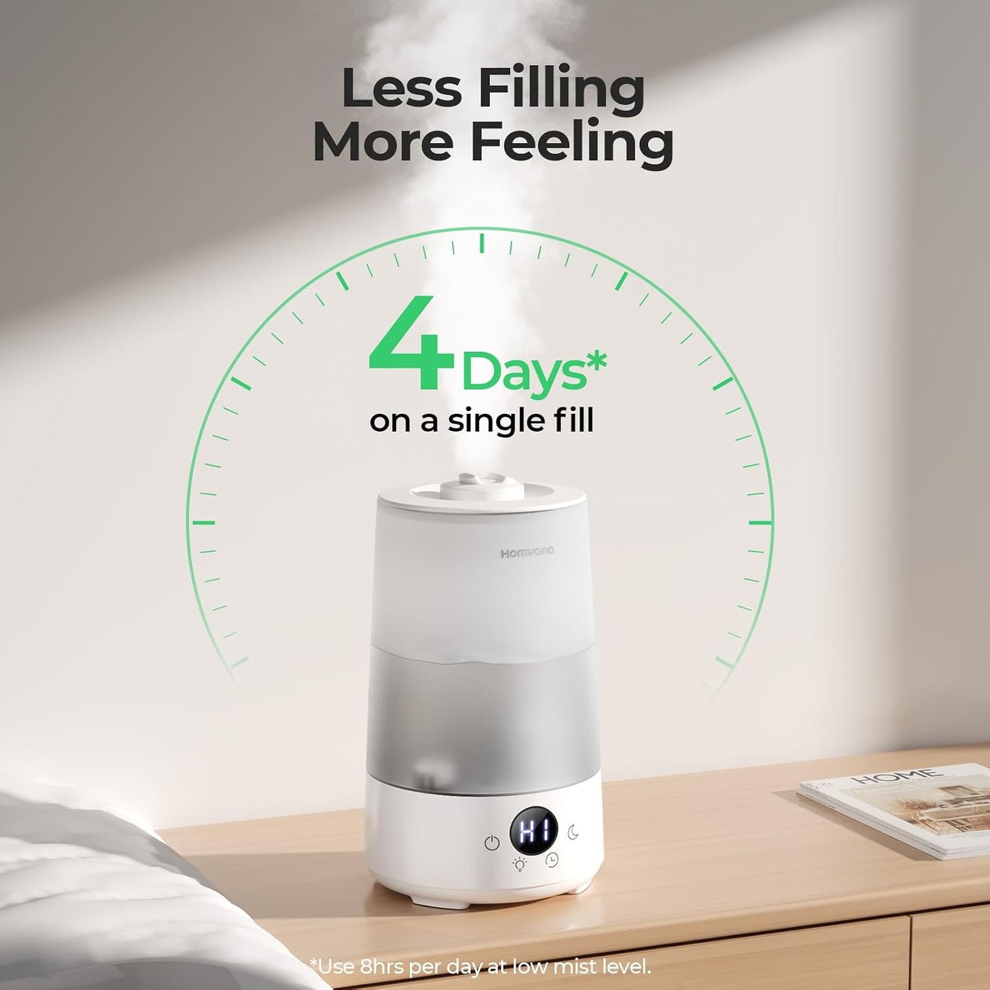 Homvana 3.6L Cool Mist Humidifiers for Bedroom, Large Room, Home, Whole House, Office, Living Room, 34H Top Fill Easy to Clean, Humidifier for Baby, Nursery, Infants, Kids, Toddlers, BPA-Free (White)