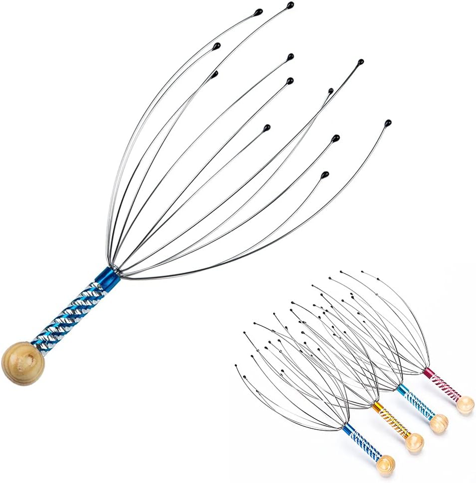 AKOAK 1 Pack Manual Scalp Massage Claws, Wooden Handles, Steel Wire Head Massager, Home Massage Relax - Massage The Acupuncture Points on The Head or Body