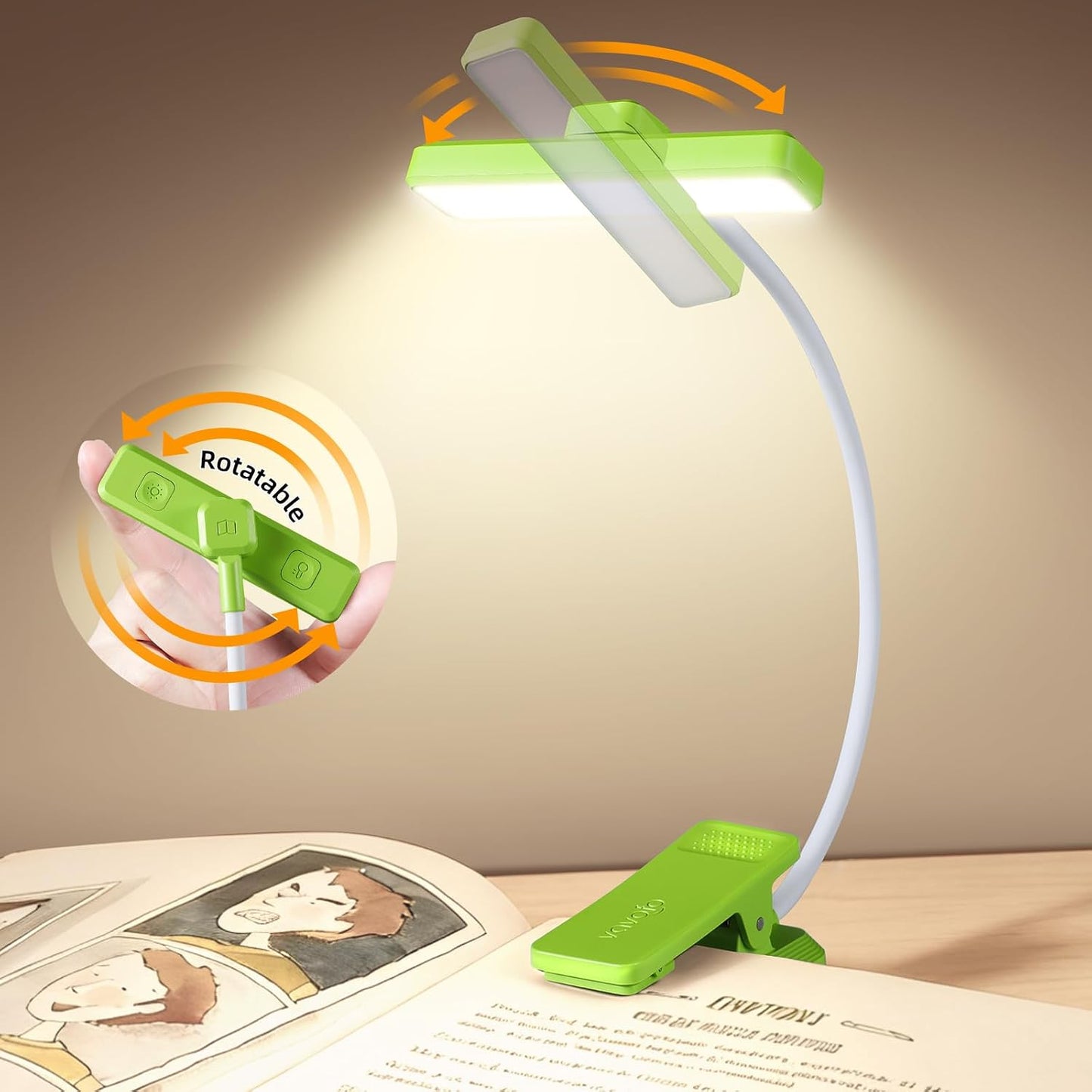 VAVOFO Rechargeable Book Light Rotatable：24 LEDs Reading Light, 3-Color & 9-Brightness Book Lamp, Eye Cared 120Hrs Runtime Lightweight Clip on Led Light for Book Lovers (Black)