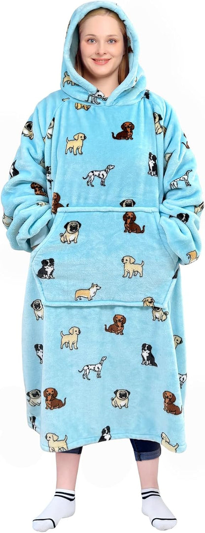 Wearable Blanket Sweatshirt Gifts for Women and Men, Warm and Cozy Giant Blanket Hoodie, Thick Flannel Blanket with Sleeves and Giant Pocket - Dark Gray